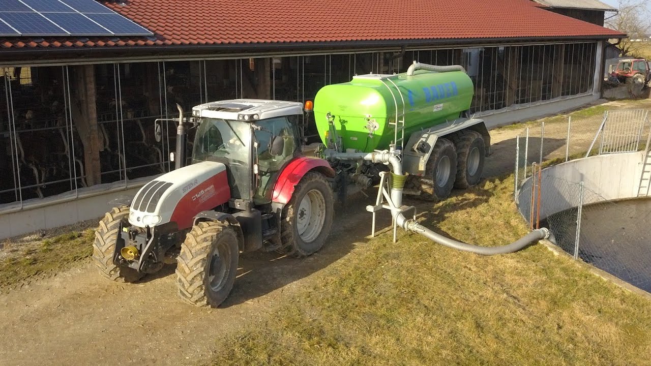 Gülle fahren mit Steyr 6125 Profi und Bauer Güllefass ( Cabview )