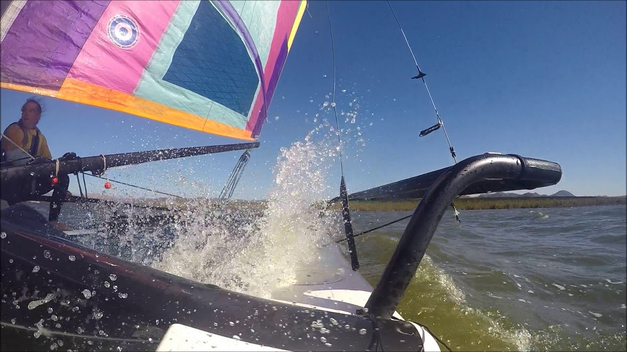 Hobie Cat 17 Sailing......35 Knot gusts, 25 knot day. Lake Elsinore CA