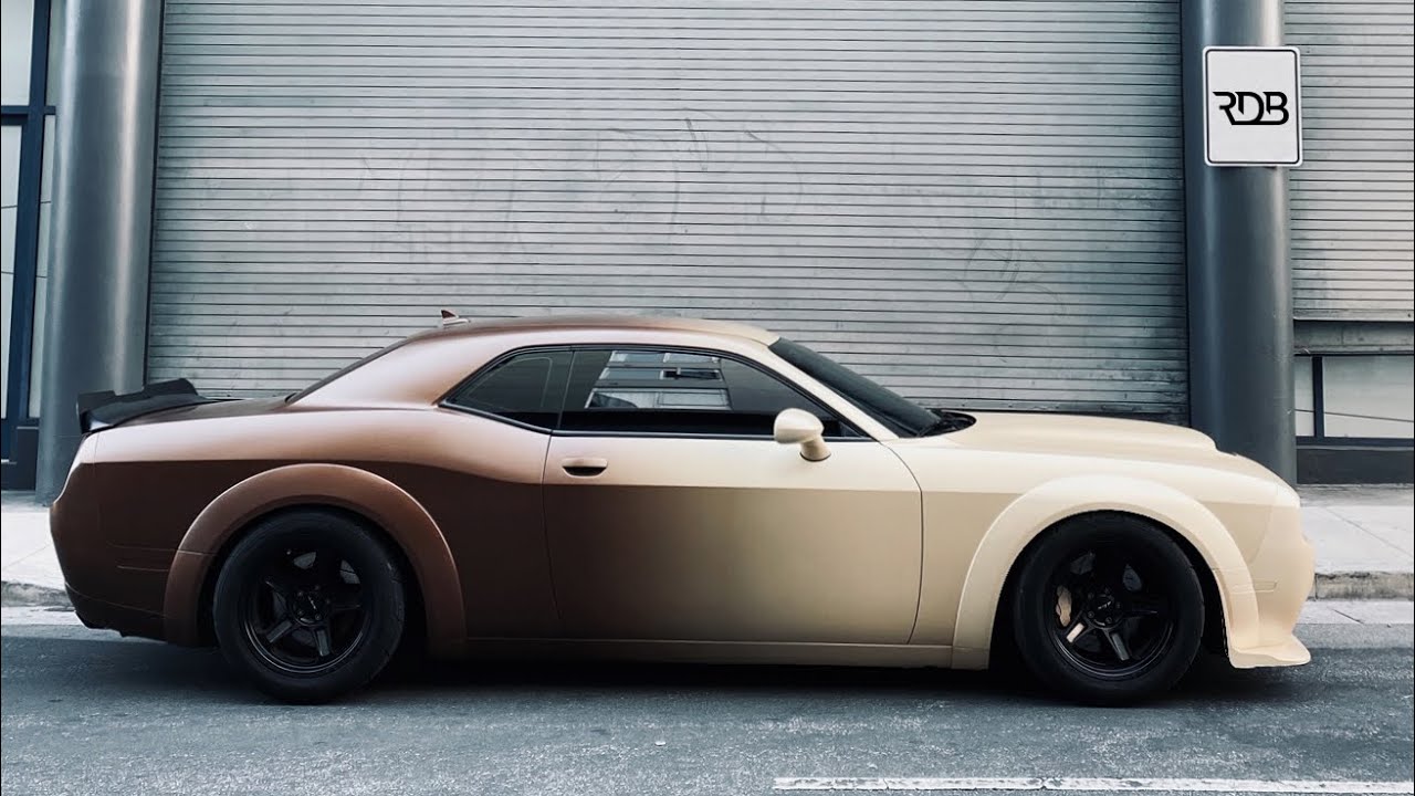 Unreal Looking Tan to Brown Dodge Demon, Lambo Tries to Race..