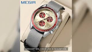 MEGIR New Luxury Men's Watches Canvas Weaving Strap Sport Automatic Chronograph Quartz Waterproof Wr