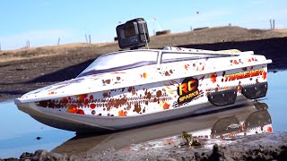 RC ADVENTURES  6S LiPO POWERFUL JET BOAT  STREAMLiNE RC 'THRASHER' V3 in a NARROW STREAM!