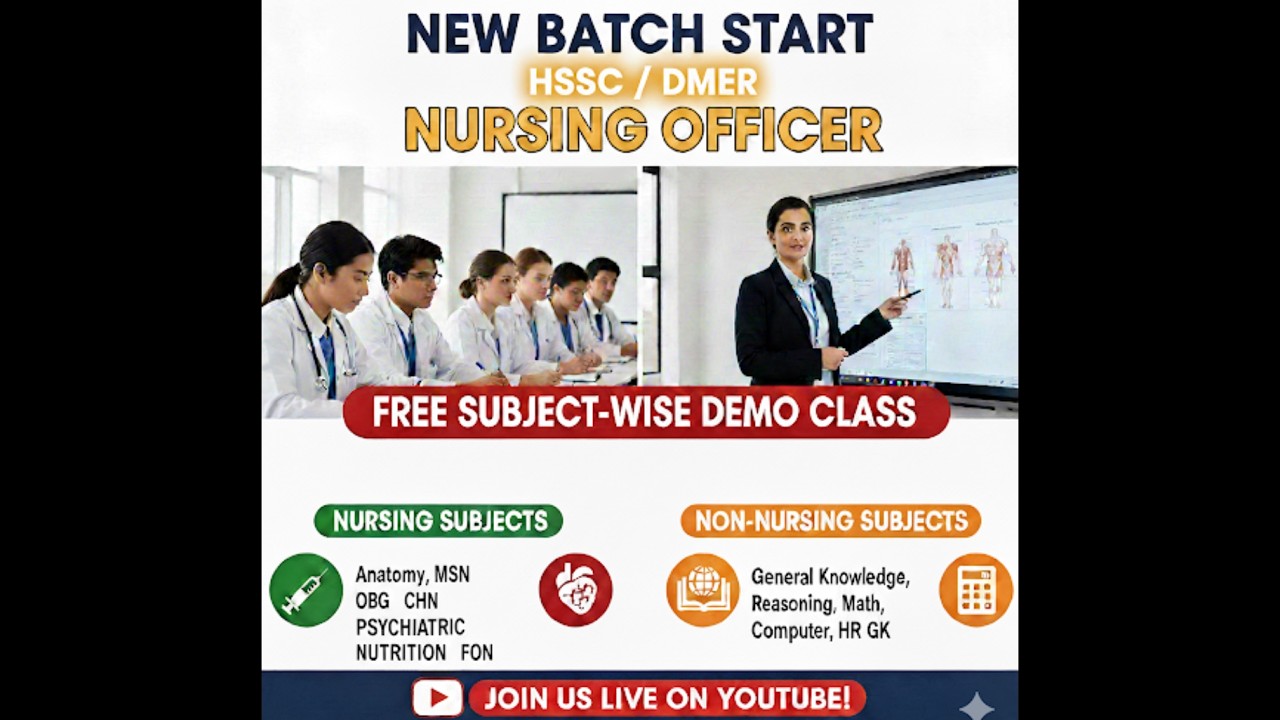HSSC/DMER STAFF NURSE /MPHW EXAM LIVE DEMO CLASS 12,13,14  FEB (1PM TO 7PM )NURSING + NON NURSING