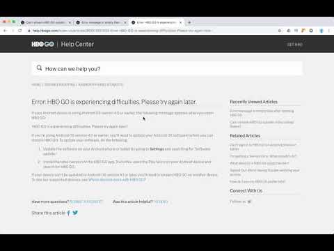 HBO GO error experiencing difficulties what to do?