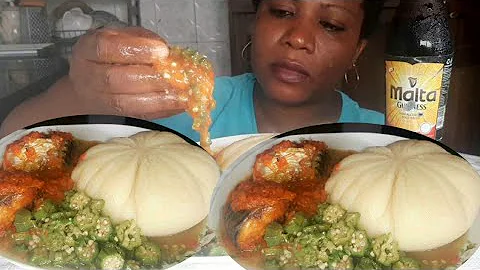 African Food Mukbang/ mukbang Nigeria semolina and mackerel fish stew with okra