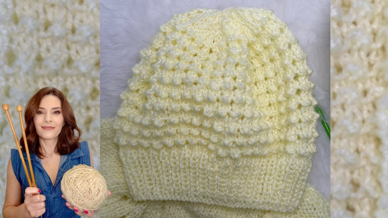 GORRO DE TRICÔ PARA BEBÊ-PONTO FURADINHO