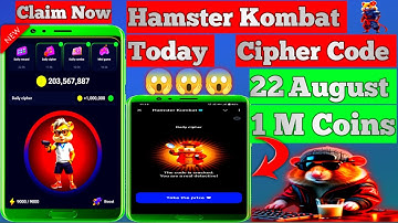 Hamster Kombat |Today Cipher Code 22-August|Daily Cipher Code 22-AUGUST|New Cipher Code | 22-August