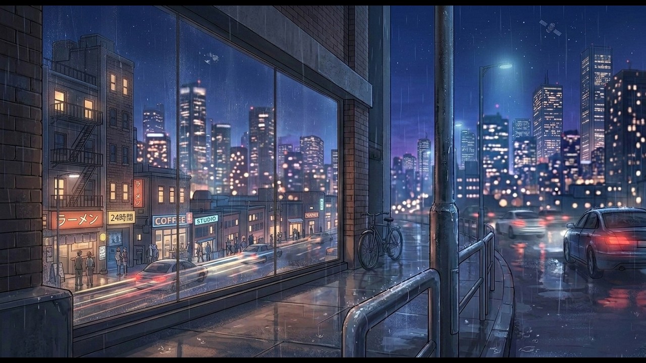 Rainy cobblestone street 🚲 chillhop mix for a coffee break