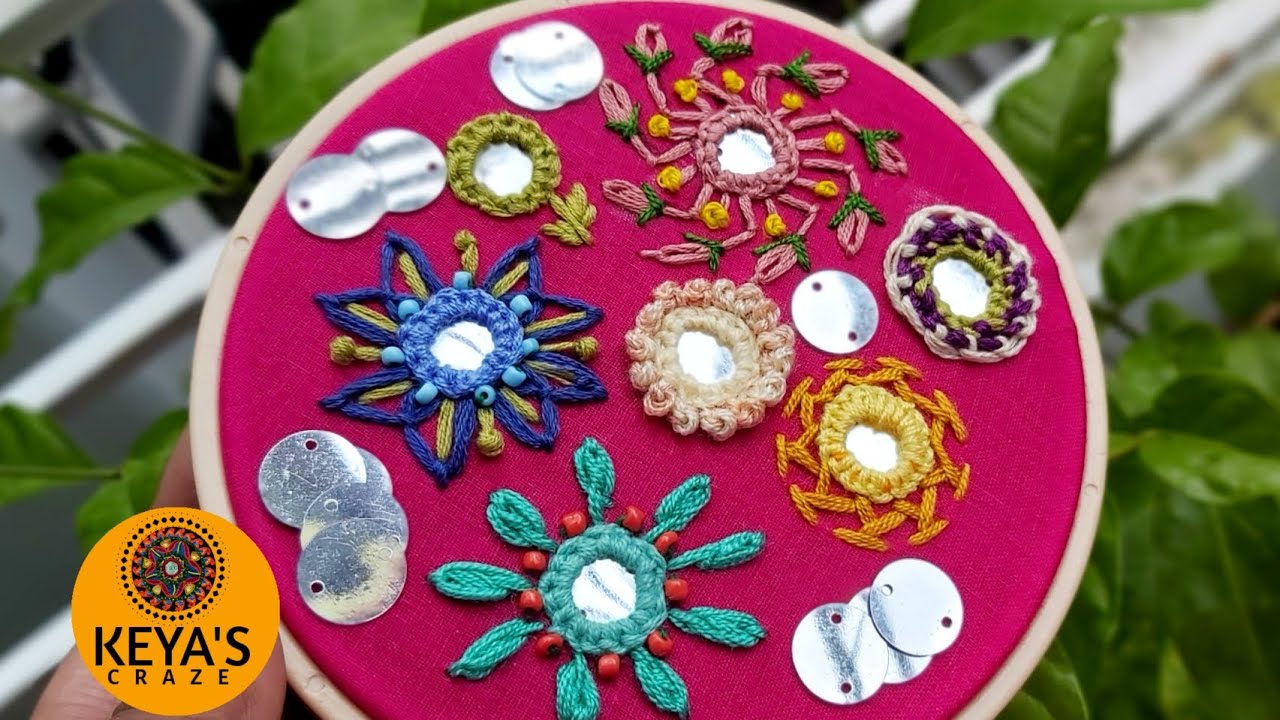 Tutorial no993 2022 7 Different types of mirror/Shesha embroidery