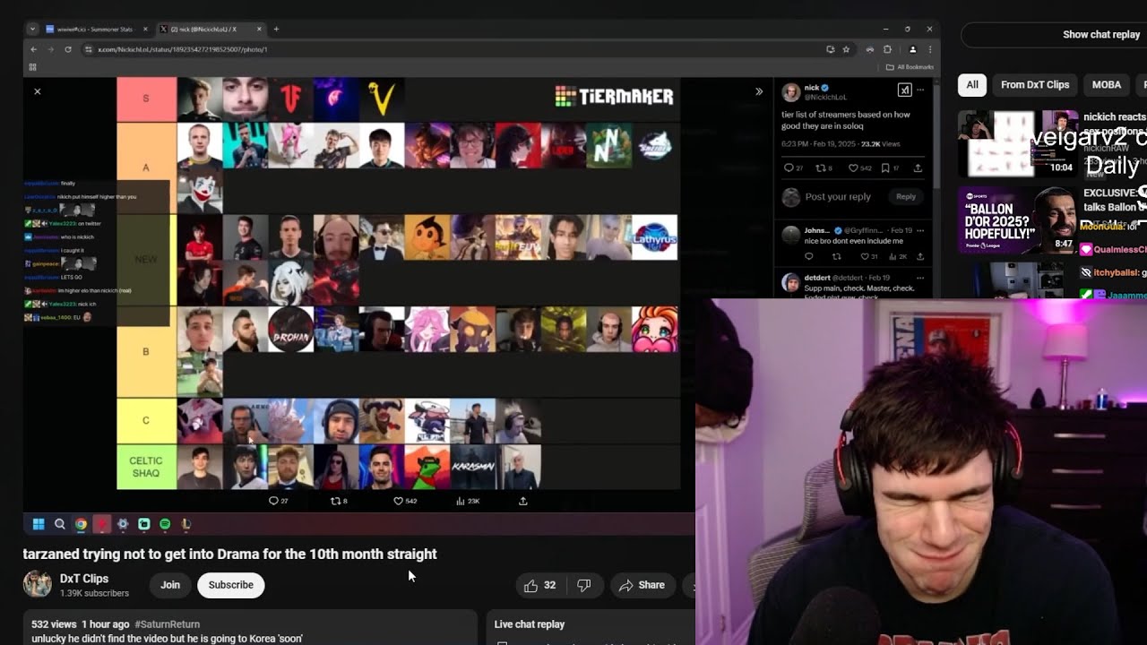 Nickich reacts to Tarzaned reacting to his streamer tier list