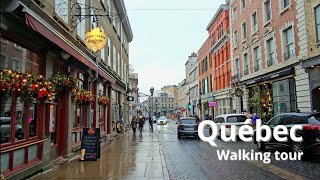Walking in Quebec city | Rue SaintJean | Château Frontenac | Snow fall ❄ | Tour 2023 [UHD]