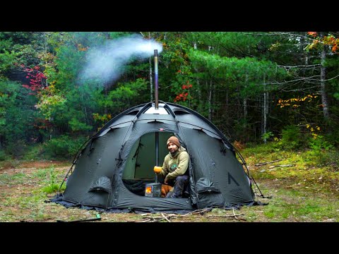 Hot Tent Camping In The Forest With My Dogs