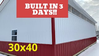 24x40 Pole Barn Garage Build - 3 Days Start to Finish! (Half the price of a Morton)