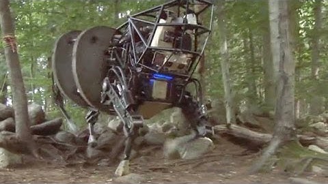 Military robot navigates through woods