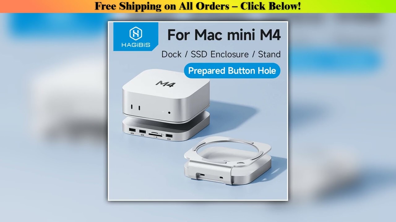 Hagibis USB C Hub with M.2 SSD Enclosure for Mac Mini M4/M4 Pro Stand Type-C Docking Station SSD
