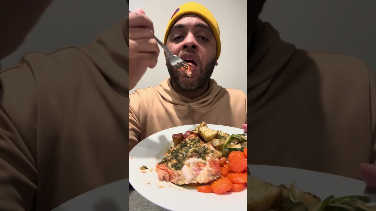 Garlic herb and lemon salmon dinner with Rock Mercury