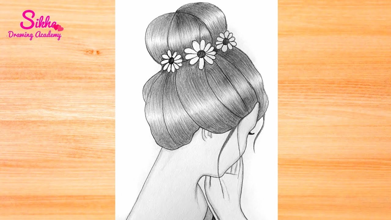 How to draw a Girl with a Messy Bun Hair - step by step | Pencil Sketch ...
