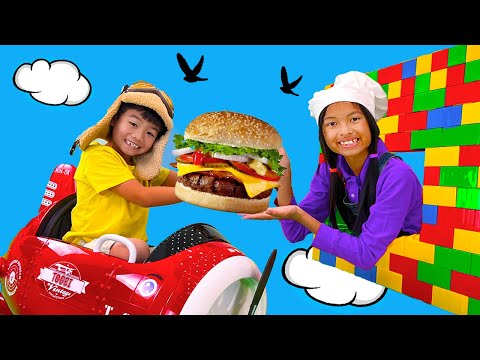 Eric and Wendy Pretend Play Hamburger Drive Thru Food Toys Restaurant in the Sky