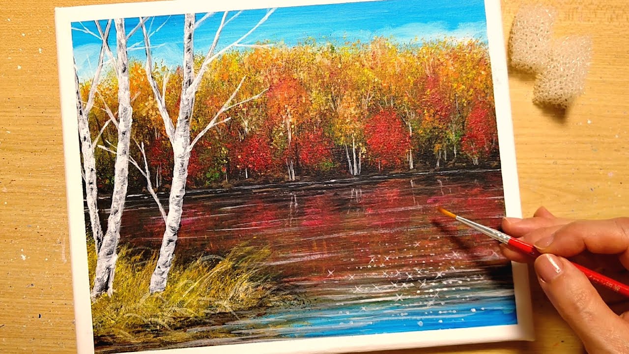 How to draw [Autumn leaves / Lake landscape] with acrylic paint