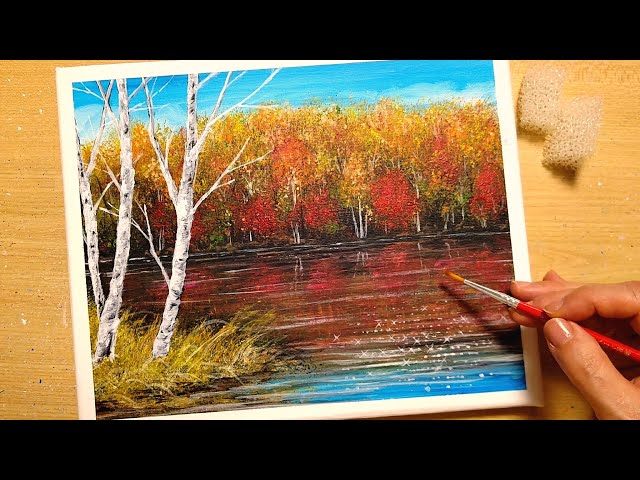 How to draw [Autumn leaves / Lake landscape] with acrylic paint