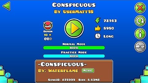 Geometry Dash: Conspicuous by UserMatt18 (demon, 10 stars)