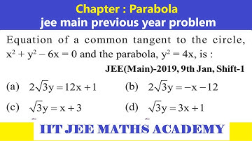 PARABOLA  | JEE MAIN 2019 |  9 JANUARY  | SHIFT 1 |  RS SIR