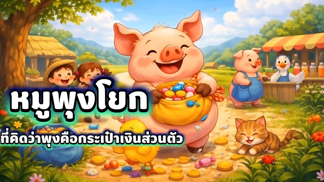 นิทานสั้นเรื่อง✨️หมูพุงโยก🐷ที่คิดว่าพุงคือกระเป๋าเงินส่วนตัว 