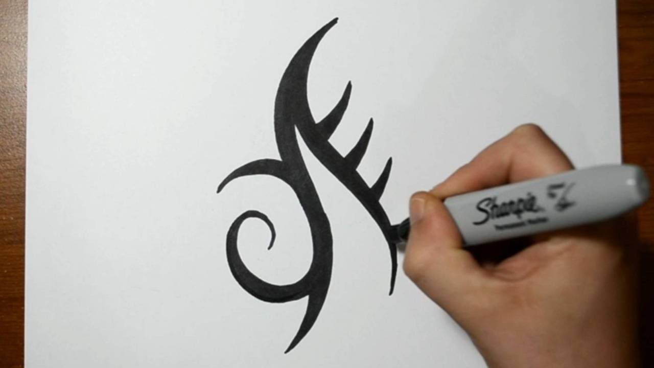 How to Draw a Simple Tribal Mark Tattoo Design - YouTube