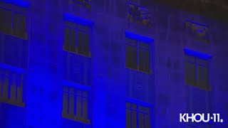 Houston City Hall lit up blue for fallen HPD Sgt. Chris Brewster