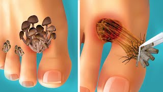 ASMR remove and treatment fungal infection between toes - 발가락 사이 곰팡이 감염 제거 및 치료