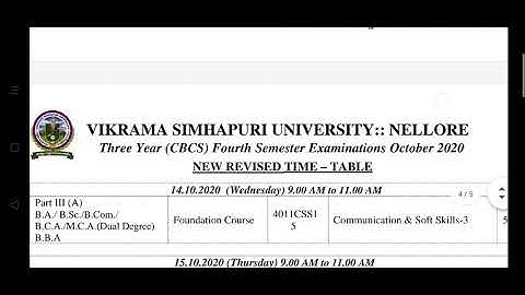 Degree II & IV Semester Revised TimeTable 2020 | VIKRAMA SIMHAPURI UNIVERSITY