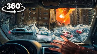 360° Car Race Adventure: Asteroid Strike Triggers Tsunami And City Flood Vr 360 Video 4K Ultra Hd