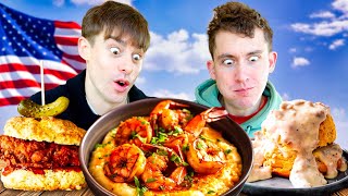 Brits try Shrimp and Grits for the first time!