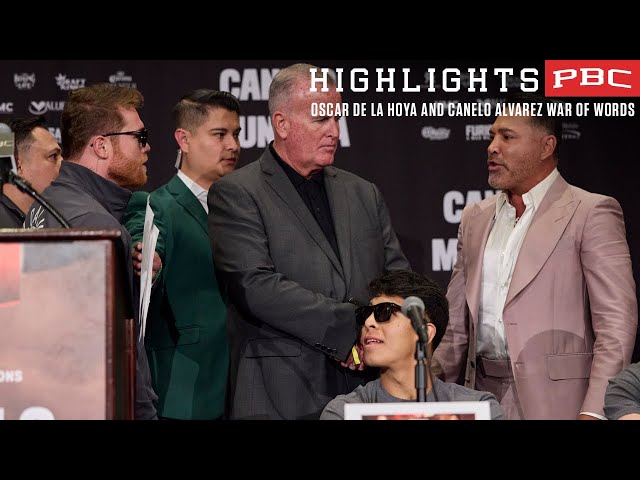 Security forced to separate Oscar de la Hoya and Canelo at Press Conference | #CaneloMunguia class=