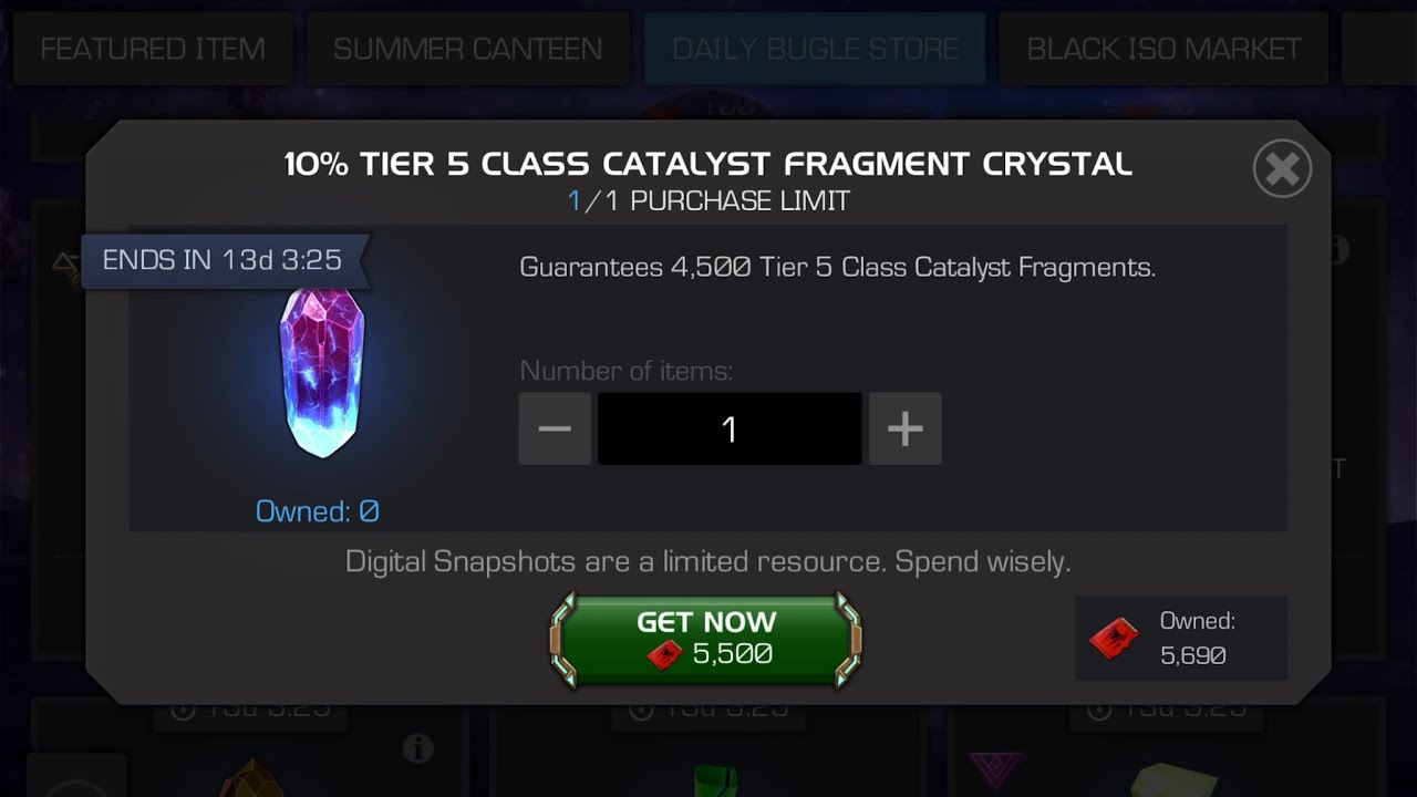 [4] 5,500 Digital Snapshot Spent 10% Tier 5 Class Catalyst Fragment Crystal | MCOC