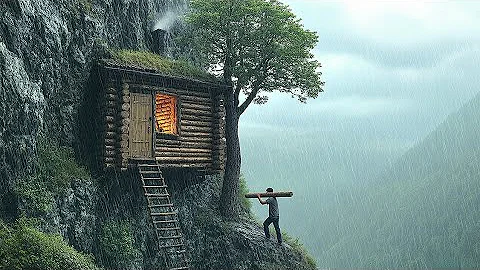Comment j'ai construit un abri de survie en montagne en 7 jours avec de gros rondins thumbnail