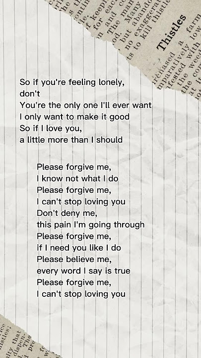Lyrics cover of Please Forgive Me by Bryan Adams