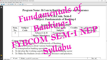 FYBCOM SEM-I | Fundamentals of Banking-I | NEP 2020 | SPPU Pune | #sppu #nep #syllabus