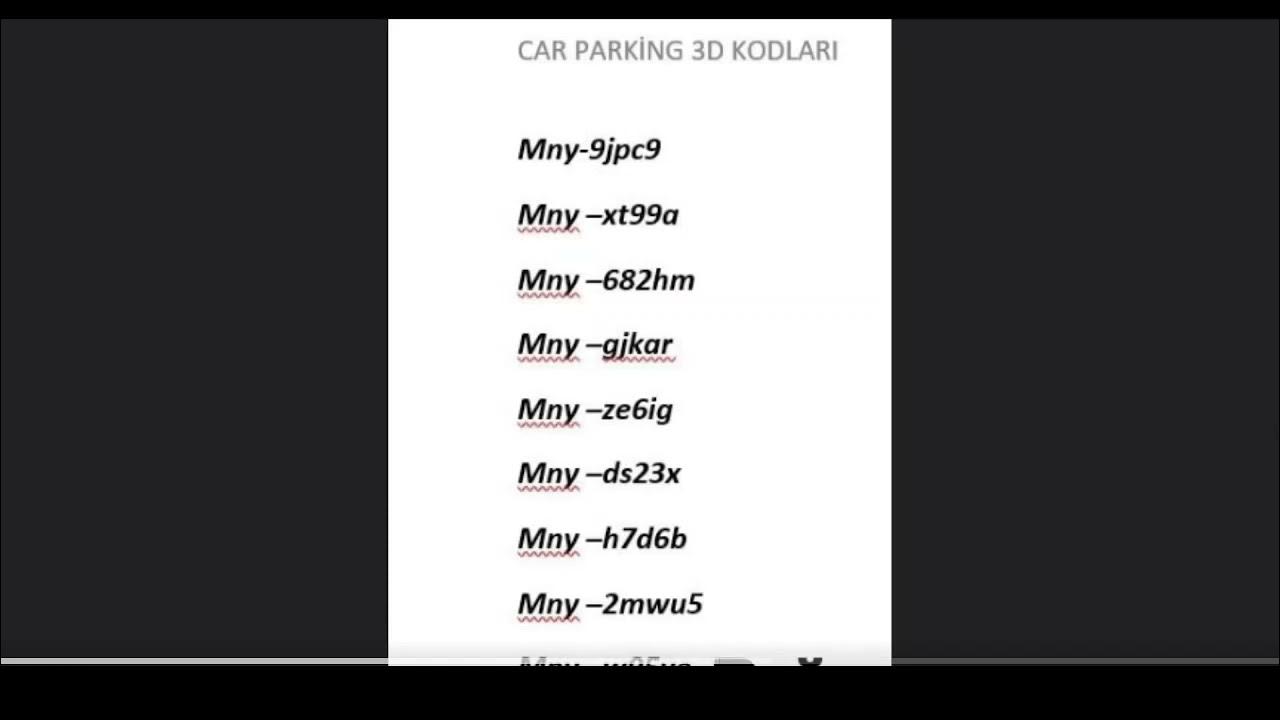 Car Parking 3D Kodları YouTube
