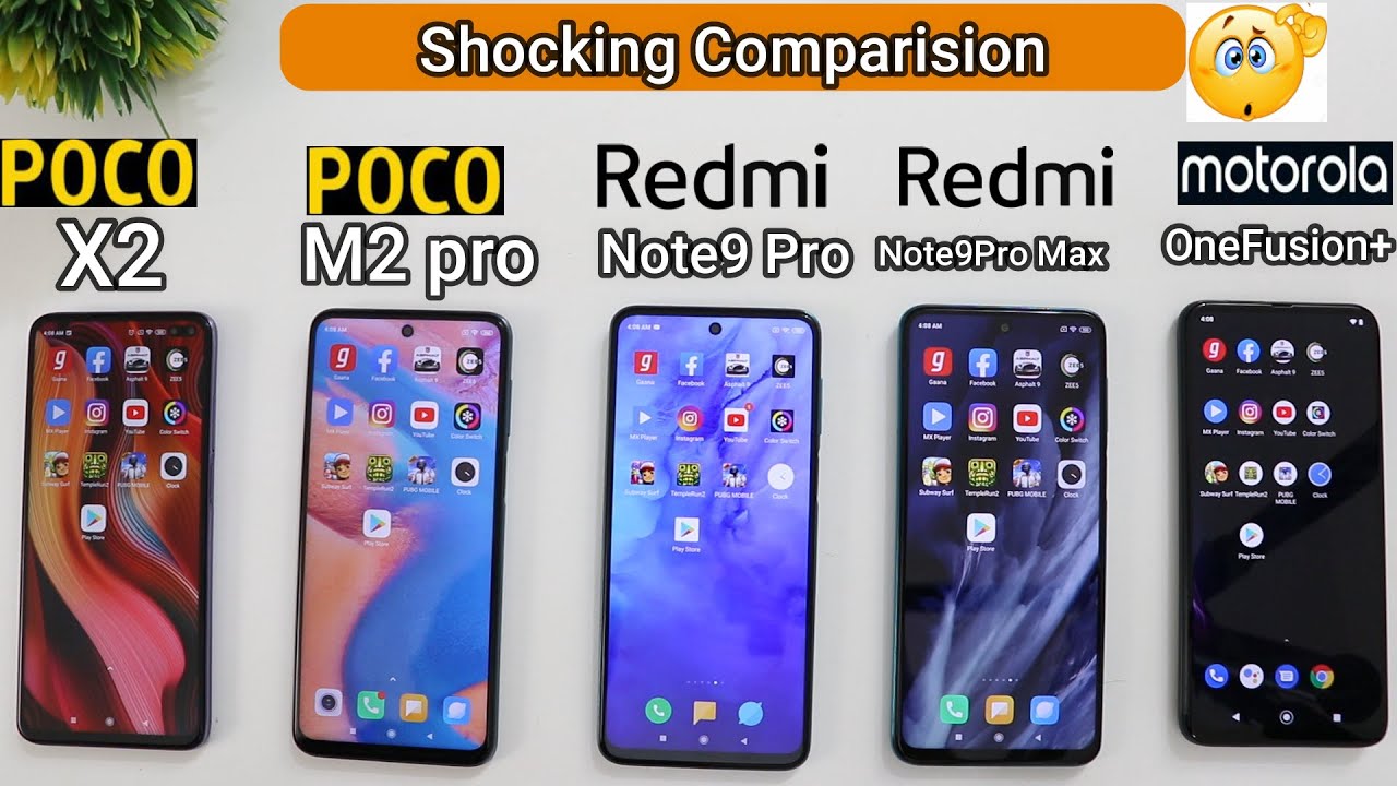 Poco M2 Pro vs Motorola One Fusion Plus vs Note 9 Pro Max vs PocoX2 vs Note 9 Pro Speed Test Compari