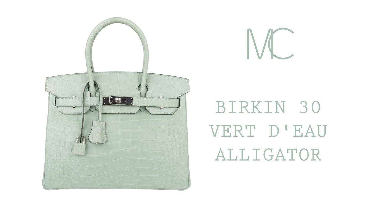 Hermes Birkin 30 Bag Vert D'eau Matte Alligator Gold Hardware