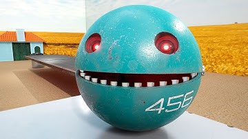 Pacman and Robot Chain Chomp Face Spiky Monster in a High-Tech Maze Adventure