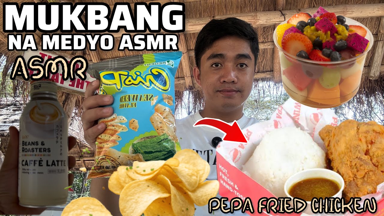 MUKBANG NA MAY KUNTING ASMR: (PEPS FRIED CHICKEN, SM FRUIT SALAD, SEAWEED x POTATO CHIPS, AND COFFEE