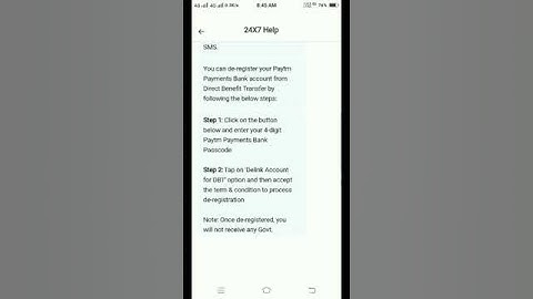 paytm bank DBT UNLINK