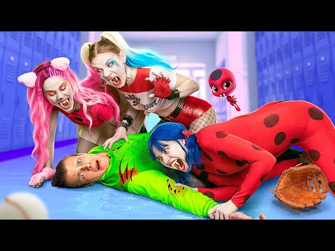Vampire Apocalypse at Superhero School / Harley Quinn vs Hello Kitty vs LadyBug