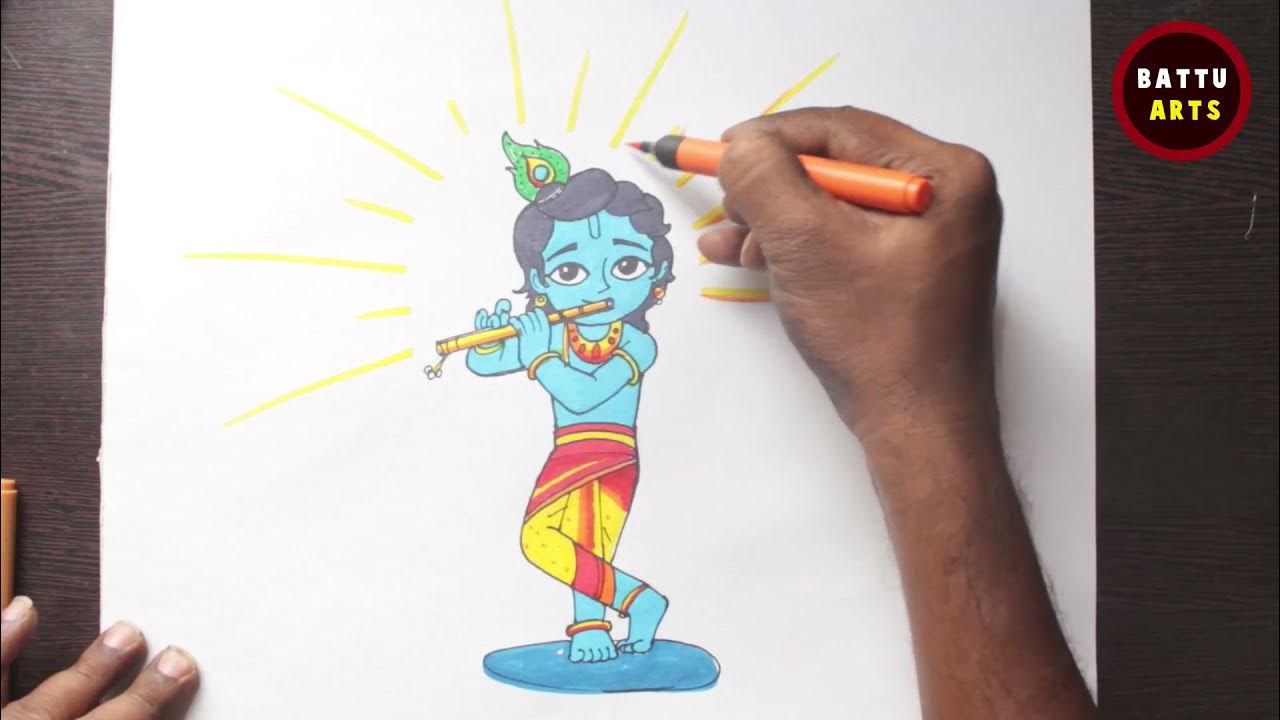 Draw Cute Little Krishna - Simple and Easy -Drawing - #battuarts ...