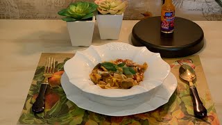 باستا فارفالي بالصلصه الورديه بالدجاج Pink sauce farfalle pasta with chicken