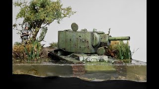 KV-2 Russian Tank Abandoned in Water 1942 - Diorama 1/72