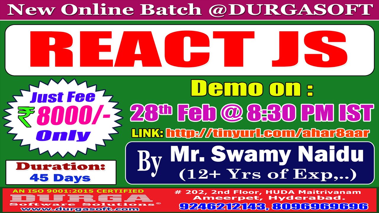 REACT JS Online Training DURGASOFT YouTube React js online training durgasoft youtube