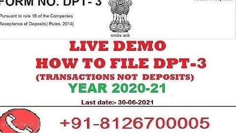 HOW TO FILE DPT-3- LIVE DEMO FOR TRANSACTIONS NOT COVERED AS DEPOSITS FOR YEAR 2020-21- NEW VIDEO