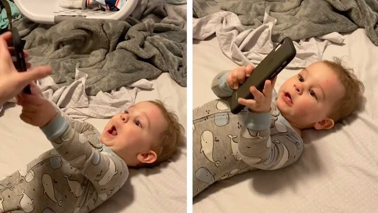Baby Answers His First Phone Call - YouTube